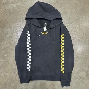 Vans Skater Hoodie Yellow White Checkered Sleeve Men's Small Pullover Crewneck